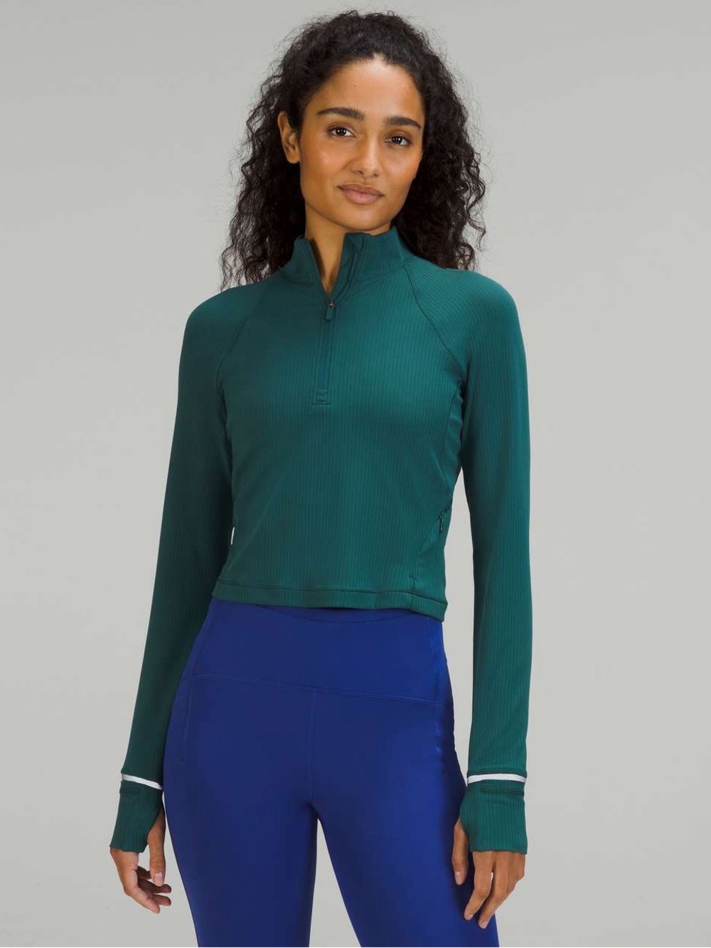 lululemon athletica Women's Long-Sleeve Half-Zip Top in Teal Green